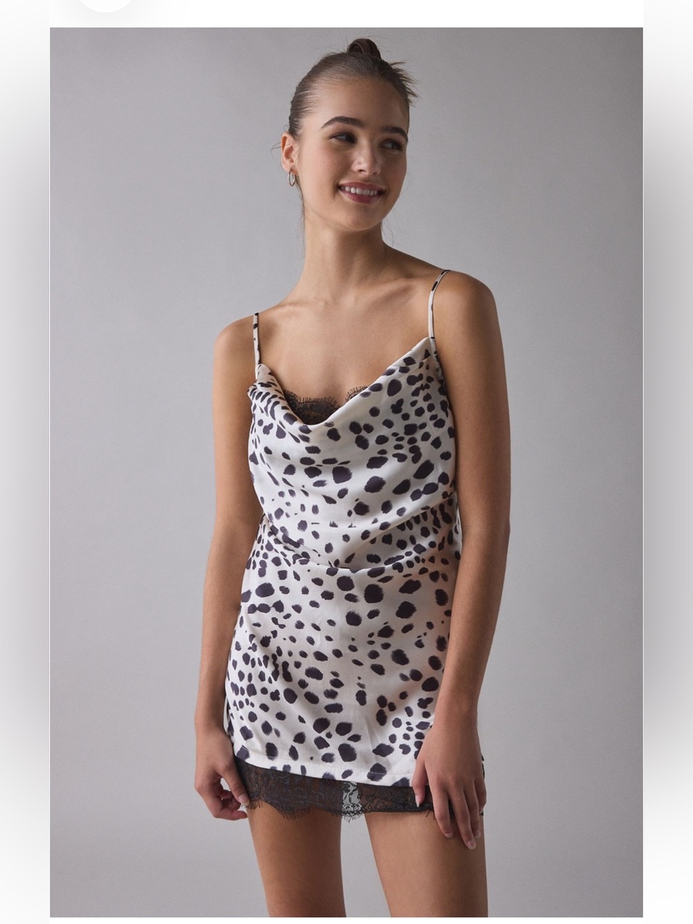 UO out from under goodnight kiss Lace-Trim cowl neck satin Slip Dress